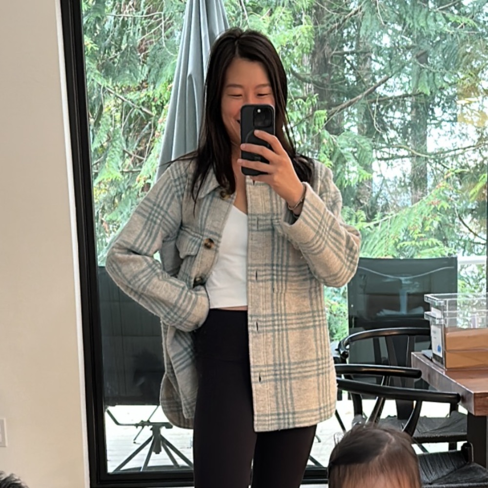 Madewell Warm Plaid Blue & White Shirt Jacket